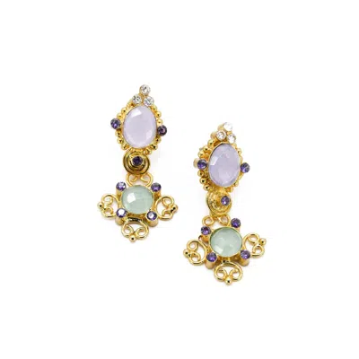 Adiba Women's Gold / Pink / Purple Victoria Handmade Drop Earring