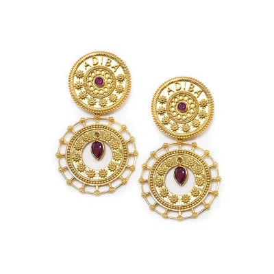 Adiba Women's Gold / Red Gold Ruby  Drop Earring