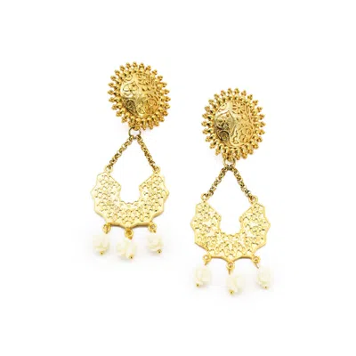 Adiba Women's Gold Tranquility Roses Handmade Drop Earring