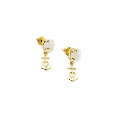 Adiba Women's Gold / White Anchored Heart Earring In Multi