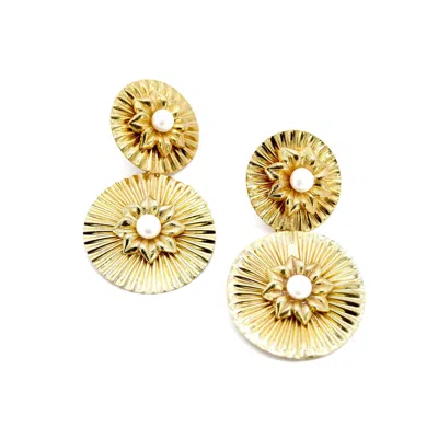 Adiba Women's Gold / White Dahlia Handmade Drop Earring