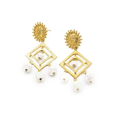 Adiba Women's Gold / White Esther Handmade Drop Earring