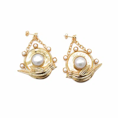 Adiba Women's Gold / White Robin Pearls Gold Vermeil Earrings