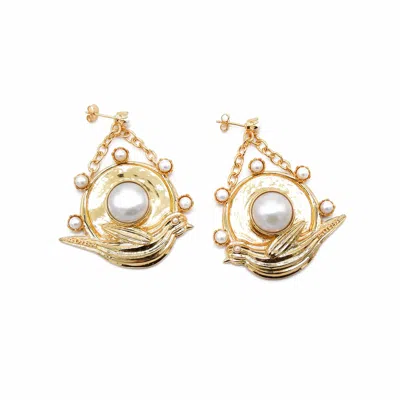 Adiba Women's Gold / White Robin Pearls Gold Vermeil Earrings In Multi