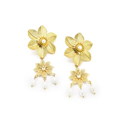 Adiba Women's Gold / White The Dianella Handmade Drop Earring