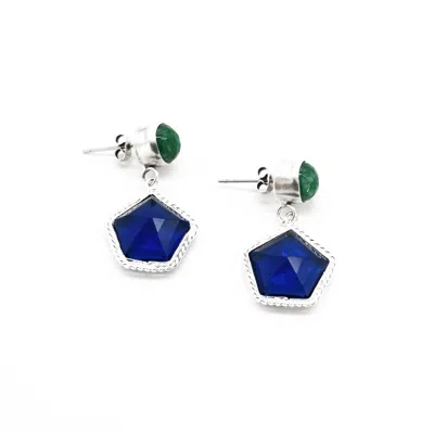 Adiba Women's Green / Blue / Silver Kyanite Blue Quartz Handmade Drop Earring