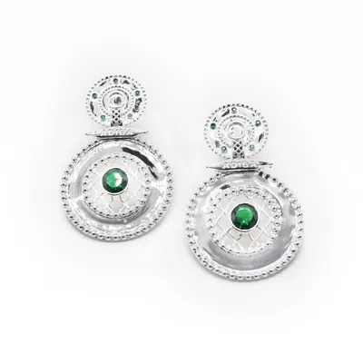 Adiba Women's Green / Silver Silver Emerald Green  Earrings In Multi
