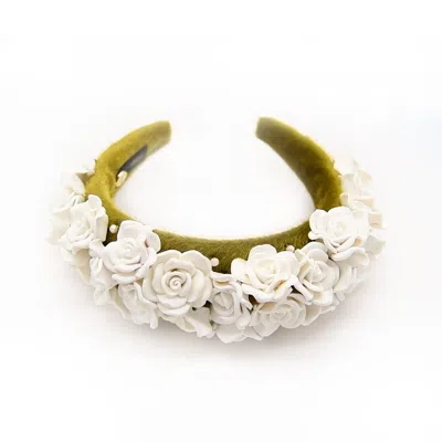 Adiba Women's Green / White Olive Green Floral Vanilla Headband