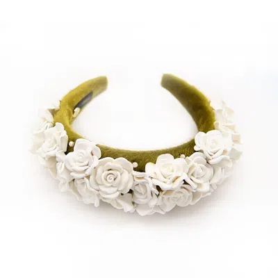 Adiba Women's Green / White Olive Green Floral Vanilla Headband In Multi
