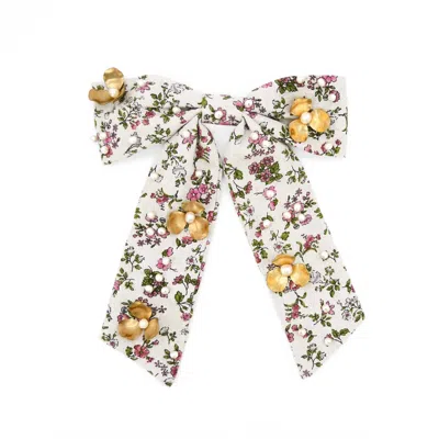 Adiba Women's Neutrals / Gold Cherry Blossom Handmade Beaded Barrette