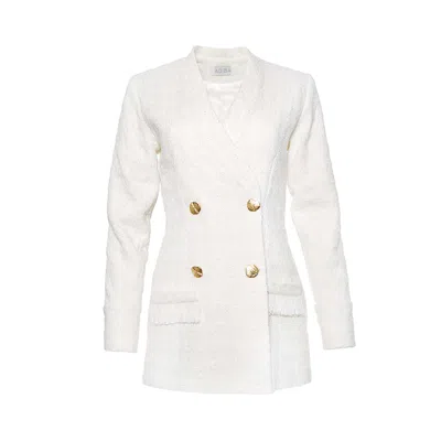 Adiba Women's Pearl White Fitted Long Blazer