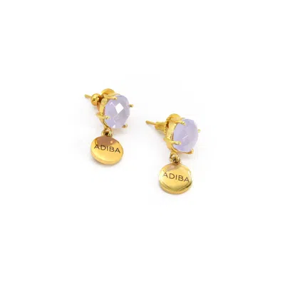 Adiba Women's Pink / Purple / Gold Lavender Chalcedony  Handmade Drop Earring
