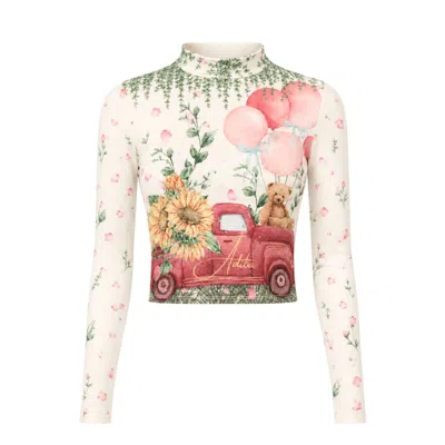 Adiba Women's Sunbear Garden Mesh Long Sleeves Top In Multi
