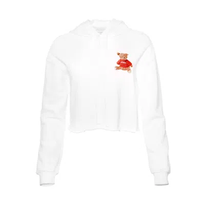 Adiba Women's White  Embroidered Bear Hoodie Sweater
