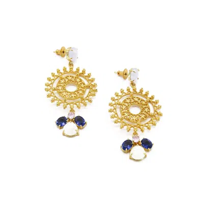 Adiba Women's White / Gold / Blue Lavender Chalcedony & Natural Rainbow Moonstone Handmade Drop Earring