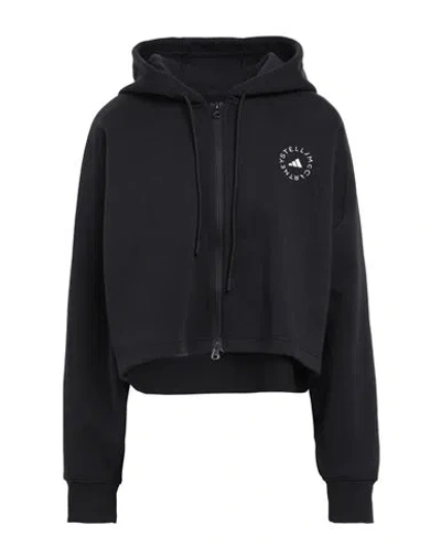 Adidas By Stella Mccartney Cropped Cotton-blend Jersey Zip-up Hoodie In Black