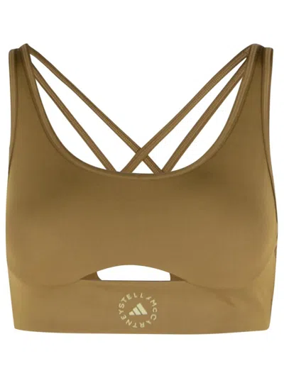 Adidas By Stella Mccartney Cross-back Cutout Sports Bra In Brown