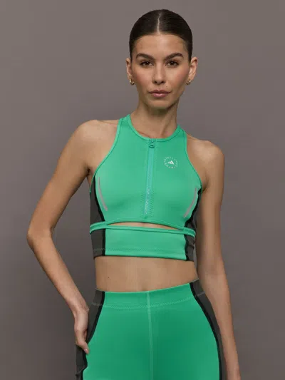 Adidas By Stella Mccartney Asmc High Neck Crop Top In Bright Green & Carbon