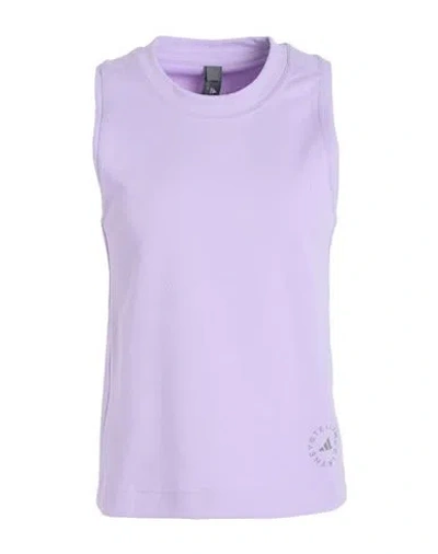 Adidas By Stella Mccartney Asmc Logo Tk Woman T-shirt Lilac Size L Organic Cotton, Recycled Polyeste In Purple