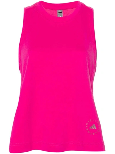Adidas By Stella Mccartney Logo印花平纹针织坦克背心 In Pink