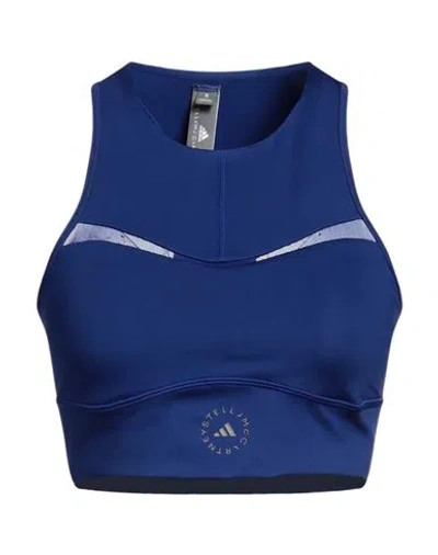 Adidas By Stella Mccartney Asmc Tpr Crop Woman Top Blue Size M Recycled Polyester, Recycled Elastane