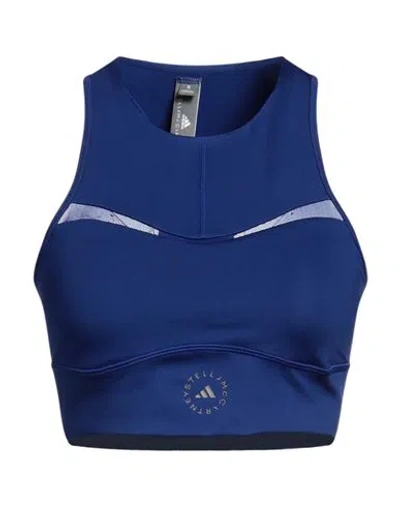 Adidas By Stella Mccartney Asmc Tpr Crop Woman Top Blue Size L Recycled Polyester, Recycled Elastane