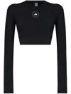Adidas By Stella Mccartney Truestrength Cutout Cropped Printed Top In Black
