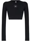 Adidas By Stella Mccartney Truestrength Cutout Cropped Printed Top In Black