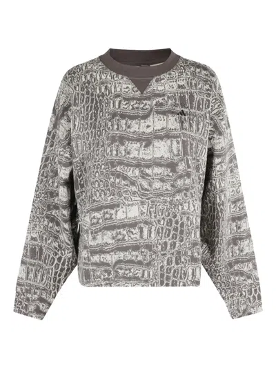 Adidas By Stella Mccartney Crocodile-print Crew-neck Sweatshirt In Gray