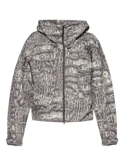 Adidas By Stella Mccartney Crocodile-print Hooded Jacket In Gray