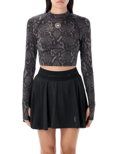 Adidas By Stella Mccartney Crop Top Ls Snake Print In Black