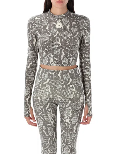 Adidas By Stella Mccartney Crop Top Ls Snake Print In Gray