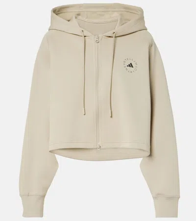 Adidas By Stella Mccartney Cropped Cotton-blend Hoodie In Neutrals