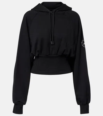 Adidas By Stella Mccartney Cropped Cotton Jersey Hoodie In Black