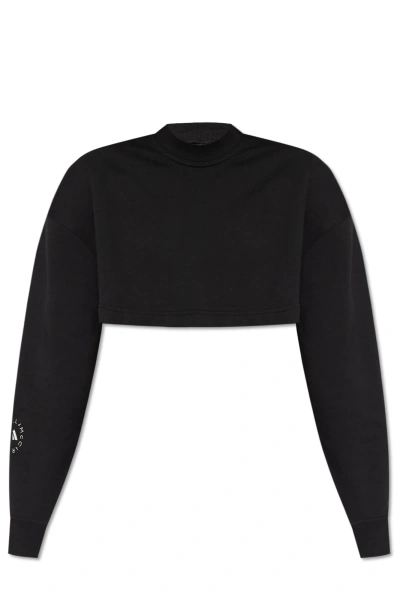 Adidas By Stella Mccartney Cropped Sweatshirt With Logo In Black