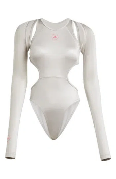 Adidas By Stella Mccartney Cutout Long Sleeve Bodysuit In Gray