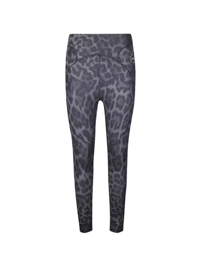 Adidas By Stella Mccartney Leopard-print Logo-print Leggings In Grey