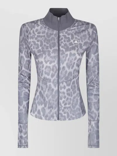 Adidas By Stella Mccartney Leopard-print Long-sleeve Zip-up Jacket In Gray
