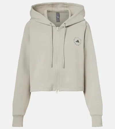 Adidas By Stella Mccartney Logo Cotton-blend Jersey Hoodie In Gray