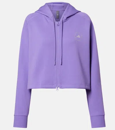 Adidas By Stella Mccartney Logo Cropped Cotton-blend Hoodie In Purple