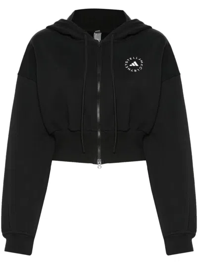 Adidas By Stella Mccartney Logo Cropped Hoodie In Black