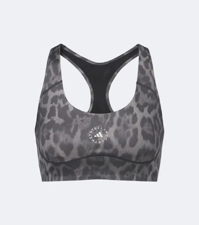 Adidas By Stella Mccartney Logo Leopard-print Sports Bra In Gray