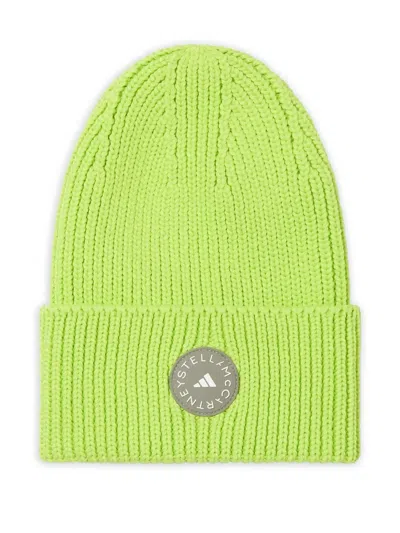 Adidas By Stella Mccartney Logo-patch Beanie Hat In Green