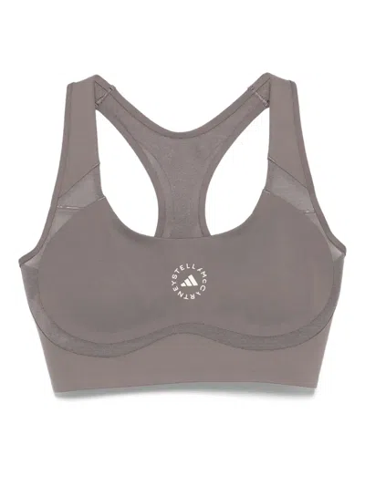 Adidas By Stella Mccartney Logo-print Racer-back Bra In Gray