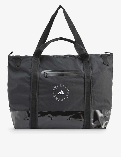 Adidas By Stella Mccartney Multi-coloured Logo-print Recycled-polyester Tote Bag In Black/white/black
