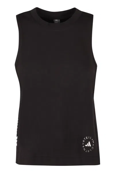 Adidas By Stella Mccartney Logo Printed Crewneck Tank Top In Black