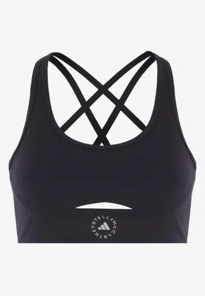 Adidas By Stella Mccartney Logo Yoga Sports Bra In Black
