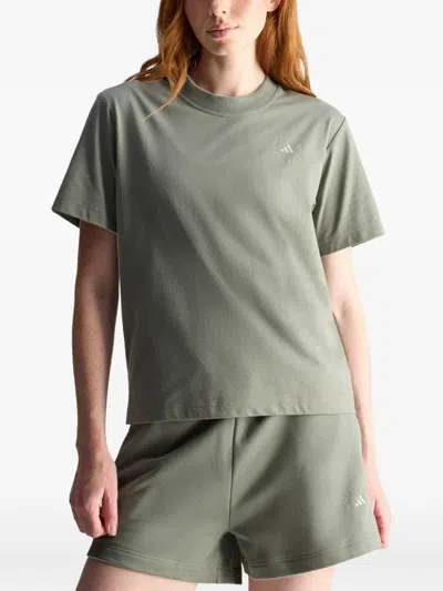 Adidas By Stella Mccartney Logo-print Crew-neck T-shirt In Green