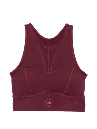 Adidas By Stella Mccartney Logo-print Cut-out Crop Top In Burgundy