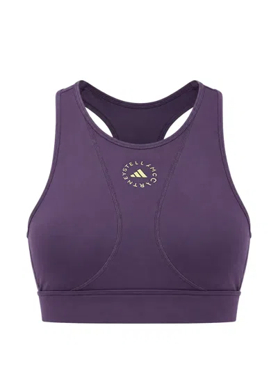 Adidas By Stella Mccartney Logo-print Racerback Sports Bra In Purple